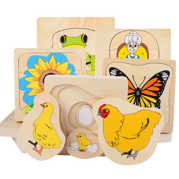 Montessori Wooden Animal and Plant Life Cycle amazon 3d wooden puzzles Toy for Kids - Multi-Layer Jigsaw Early Learning Aid for Preschoolers (230323)