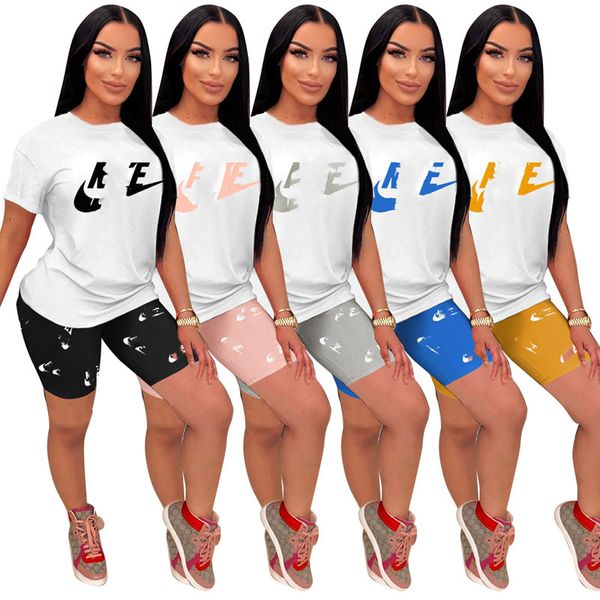 2024 Designer Marca Jogger Ternos Verão Tracksuits Mulheres Outfits 2XL Manga Curta T-shirt Shorts Dois Conjuntos de Peças Casual Imprimir Terno Esportivo Atacado Roupas 9564-1