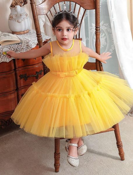 Vestidos de menina 2023 Princesa de fadas Princesa pura colorida flor com tema tema traje roupas de aniversário de aniversário