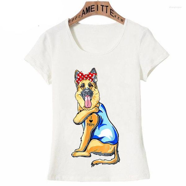 Damen-T-Shirts, süßes deutsches Schäferhund-Hund-Tattoo, ich liebe Mama, T-Shirt, Sommer-Frauen, kurzärmelig, Mädchen, lässige Tops, Hipster-Frau, weiße T-Shirts