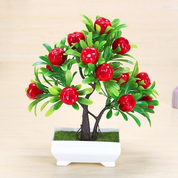 Flores decorativas 1pc Plantas artificiais frutas de maçã Bonsai Pequena simulação de maconha Tabela de panela em vaso decoração de decoração de jardim decoração