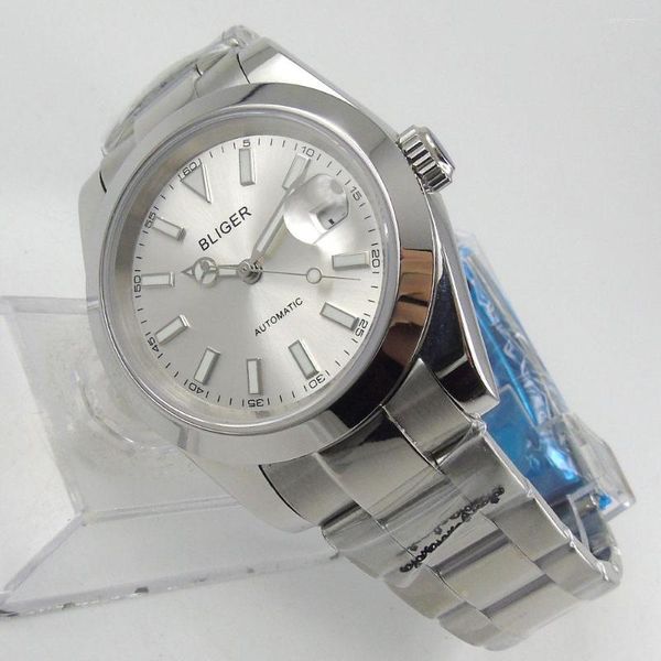 Redes de punho 36mm Business Silver Dial Men Watch NH35A PT5000 MIYOTA 8215 CRISTAL DE SAFIRA DE SAFIRA DE POLADO AUTOMÁTICO