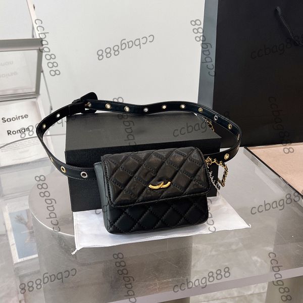 Französische Frauen Büste Taille gesteppte Taschen Schwarz klassische Diamantgitter Eitelkeit Soprt Geldbeutel Gold Metall Hardware Matelasse Lederband Crossbody Handtaschen 17 cm