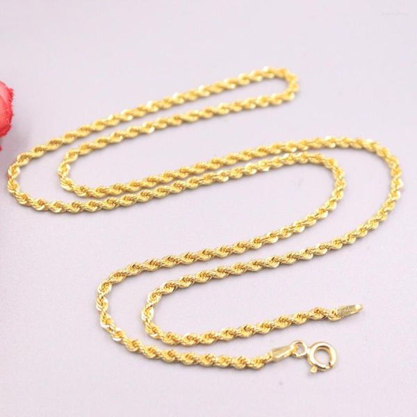 Catene Au750 Collana da donna in oro giallo puro 18 carati Catena a corda 17,7 pollici 2 mm di larghezza 2,6-3 g / Chiusura a molla D