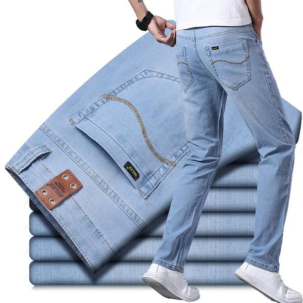 Männer Jeans Frühling Und Herbst Sky Blue Business Casual Mode Trendy Lose Gerade Stretch Denim Hosen Männliche Marke Hosen