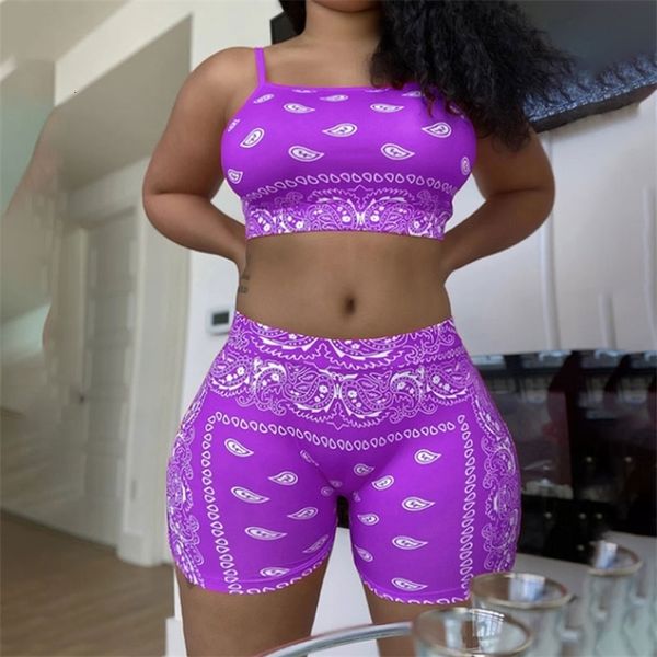 Feminino Feminino Feminino Bandana Bandana 2 Peça Conjunto de Trechsuit Mulheres Imprimidas Esporte Casual Roupas Sexy Clubes Sexy Para Mulheres Combinando Conjuntos Top Sets 230322