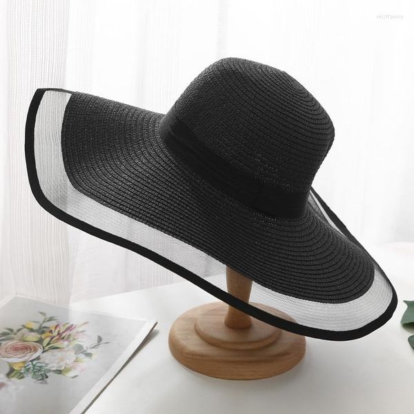 Cappelli a tesa larga Cappello a secchiello Berretto di paglia Primavera ed estate Viaggi per il tempo libero Tessuto Parasole da esterno femminile Protezione solare Grandi gronde Maglia Sole