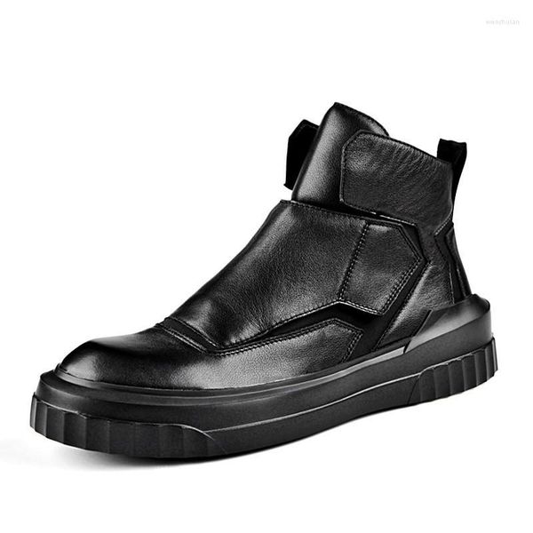 Stivali in pelle pieno fiore da uomo da combattimento alla caviglia alta scarpe nere comode invernali casual esercito punk Botas Hombre