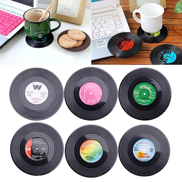 Sıcak 6pcs Plastik Retro Vinil Kayıt Kupası Mat Anti-Slip Coffee Coasters Isıya Dayanıklı Müzik İçeceği Kupa Mat Masa Placemat Dekor