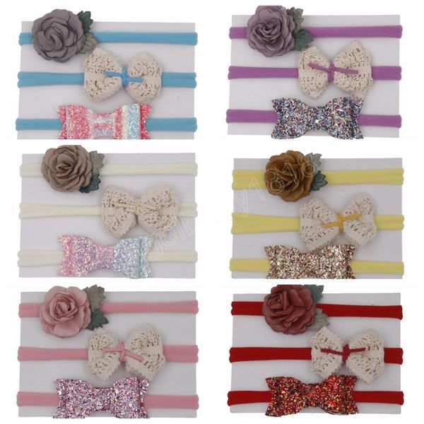 3pcs/Los Blume Baby Mädchen Haarbänder Baumwolle Hohlkinder Kinder Stirnband Shiny Bowknot Kids Kopfschmuck Geschenke Sets Sets