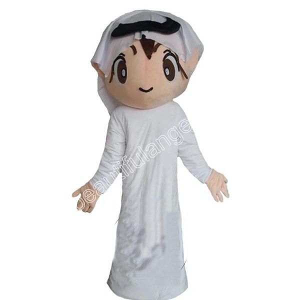 Super fofo mascote de garoto árabe traje de desenho animado de caráter terno de halloween adultos tamanho festa de aniversário