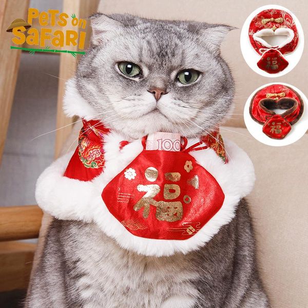 Costumi per gatti anno mantello festivo caldo stile cinese bavaglino cucciolo regolabile costume cosplay buste rosse accessori forniture per animali domestici