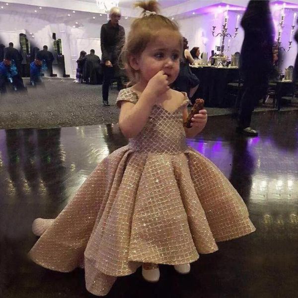 Девушка платья блестящим платье для цветочного платья Золотая принцесса на день рождения рождественский блеск детского платья