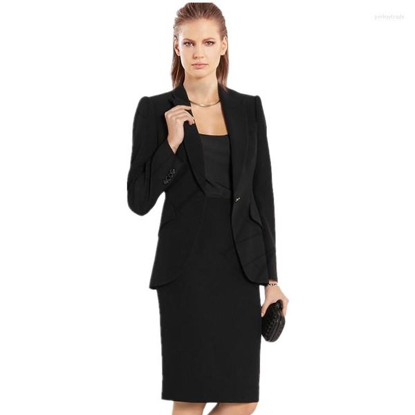 Abito a due pezzi Nero Abiti da donna Formale Business OL Elegante misto cotone Autunno Primavera TAGLIA personalizzata Giacca gonna 2 pezzi Set per i vestiti