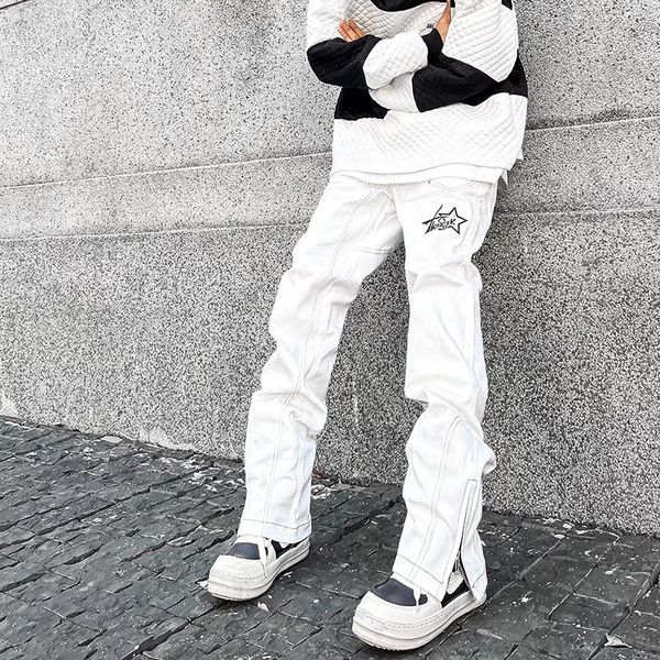 Jeans de jeans brancos chiques chique de hip hop jeans reto calça de luxo zíper zíper high street coreano casual calça jeans solta 230323
