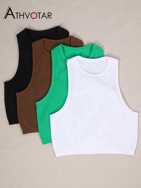 Damen Tanks Camis ATHVOTAR 10 Farben Frauen Crop Top Nahtlose Casual Streetwear Weiß BH Rippe Ärmelloses Top Sommer Tank Eng Gestrickt T Weibliche Tops P230322