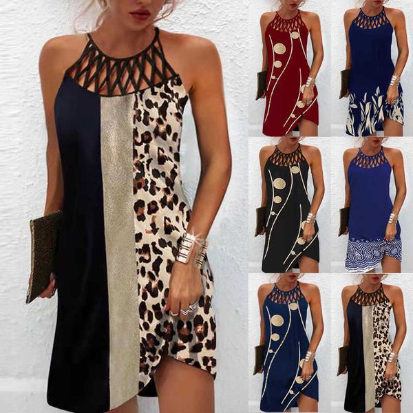 Plus Größe S-5XL Womens Casual Kleider 2023 Frühling Sommer Röcke Mode Gedruckt Bildschirm Gürtel Ärmellose Sexy Kleid Für Frauen