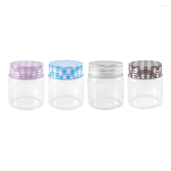 Garrafas de armazenamento 6pcs 50ml frascos de vidro transparente têm rosa azul marrom azul prateado alumínio presente artesanato jar cosmético desejando garrafa recarregável