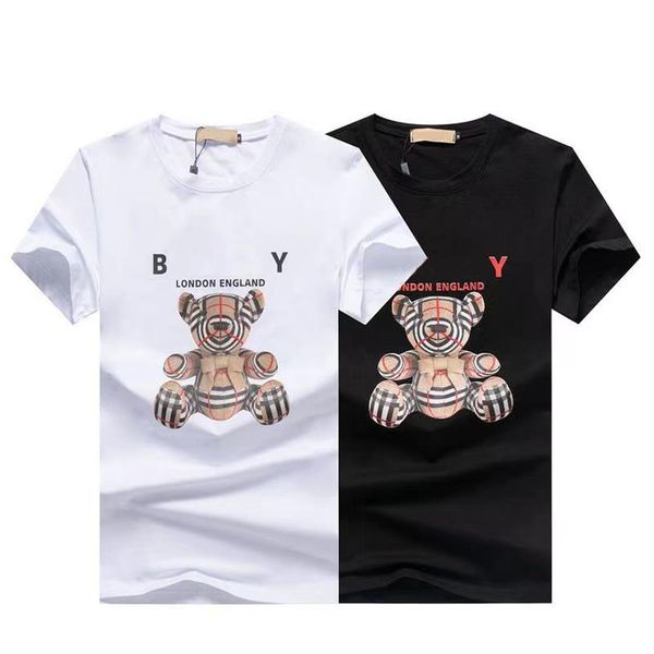 2024 nova camiseta de algodão dos desenhos animados pequeno urso manga curta masculina casual solto verão impressão casal vestido S-XXL