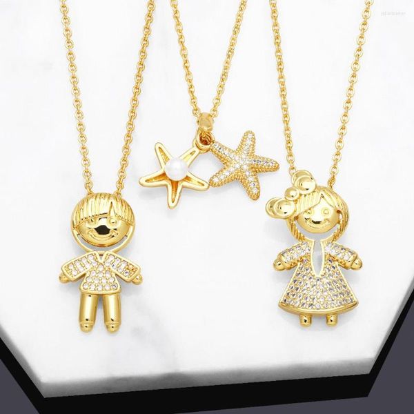 Anhänger Halsketten Nette Frauen Schmuck Gold Farbe Winzige Zierliche Collier Einzigartige Puppe Stern Charme Kurze Schlüsselbein Freundschaft Halskette Für Mädchen