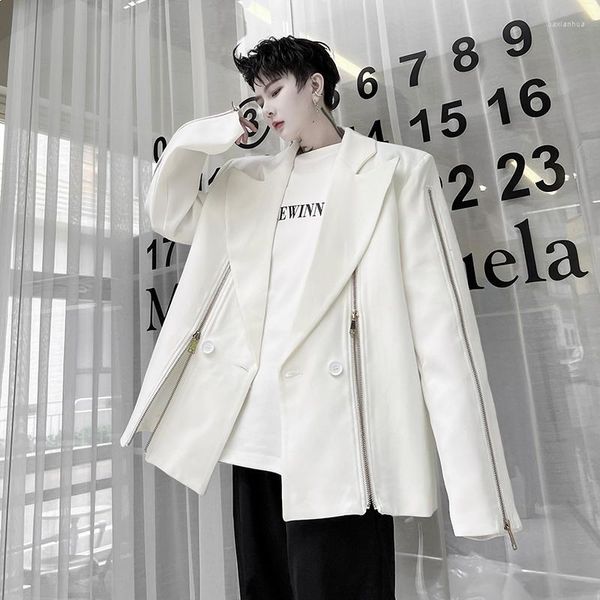 Ternos masculinos Design Design Multi Zippers Split Men Blazer Blazer Double Bastested Trend Ins Inses Coat Jackets Korean Banquet Dinner original