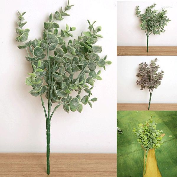 Fiori decorativi Facile da conservare Pianta verde Foglie artificiali Imitazione di eucalipto Decorazione domestica Festa di nozze