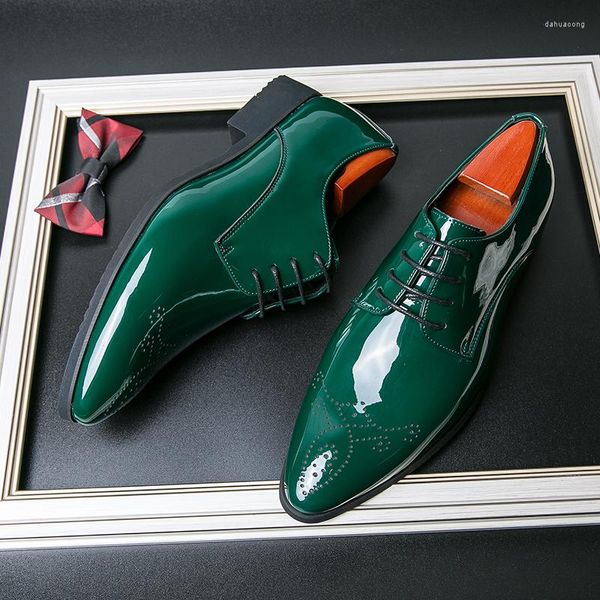 Scarpe eleganti da uomo verde Oxford Pu rotondo cravatta tinta unita festa formale taglia 38-48