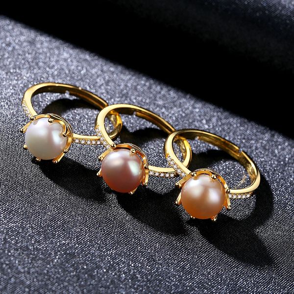 18k oro oro boccontato per la pearn di acqua dolce s925 anello argento corona design di lusso ad anello aperto personalità donna regalo gioiello