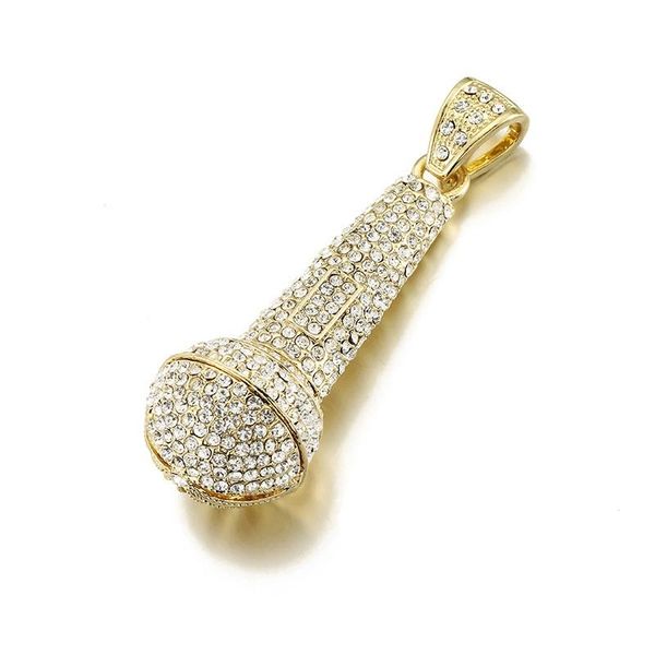 Подвесные ожерелья Bling Big Microphone Men Crystal Mice Out Music Music Charm Fashion Hip Hop Eweellipendend