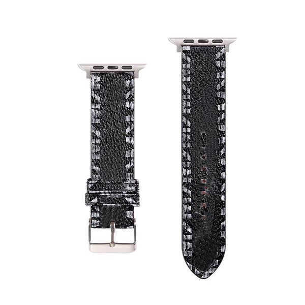 Iwatch Ultra 49mm Strap para banda de relógio inteligente Bandas de designer de couro preto compatíveis com série 8 S8 S6 S7 S5 S4 S3 S2 S1 SE 44mm 42mm 38mm 40mm 45mm Straps Smartwatch EUA