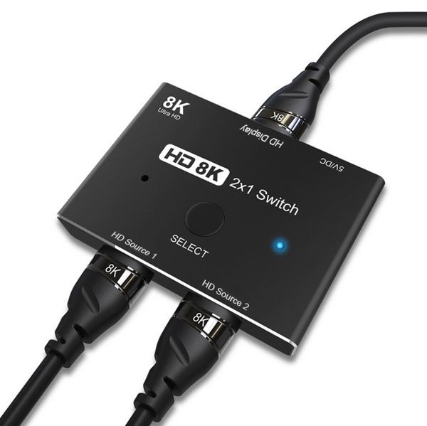 Convertitore analogico digitale 8K 2.1 HDMI Adattatore selettore compatibile Adattatore 2-Porte HDMI Bi -idirezionale 2 in 1 switch switch o 1 in 2 Shell in lega di selezione splitter Nessuna perdita di segnale