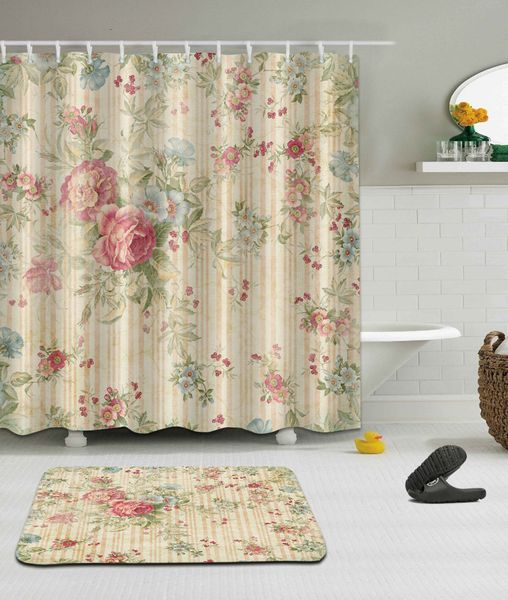 Занавески для душа Высококачественная водонепроницаемая ванная комната красивая цветочный рисунок для душевого занавеса полиэфирная ткань ванная комната 230323