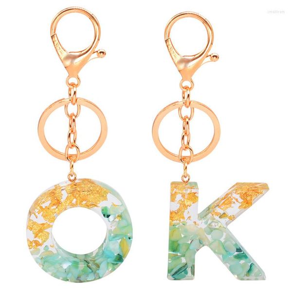 Chavedias resina de moda 26 letra inglesa pingente cadeia -chave feminino acrílico glitter ouro folha de ouro epóxi alfabetista de keyring jóias presentes