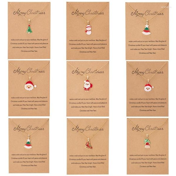 Catene Fashion Cartoon Babbo Natale Pupazzo di neve Bell'albero Bell Christmas Pendant Card Collane Accessori per gioielli per le donne Ragazze