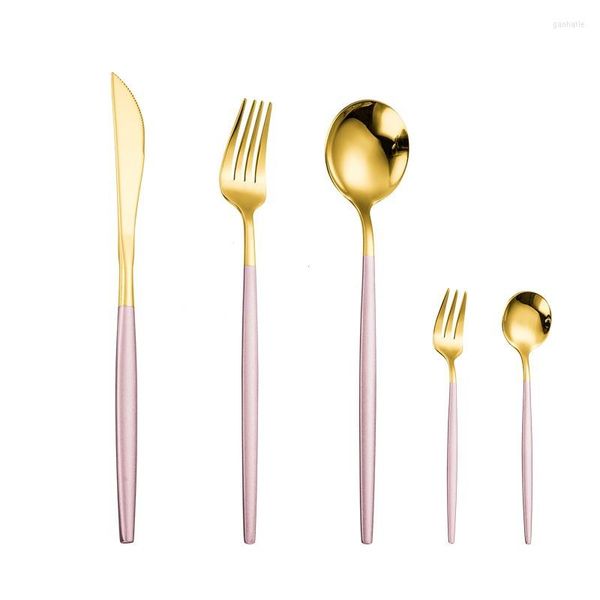 Dinnerware Define 5pcs Gold White Conjunto de talheres coreanos Açoons Spuons Selves Sel Aço Tableware Mirror Polishing Fork