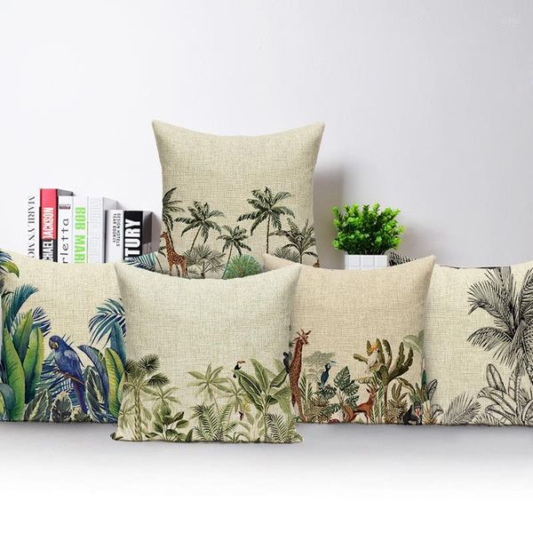 Travesseiro planta tropical flores de pássaro case de animais girafa sofá se assento de decoração caseira passa