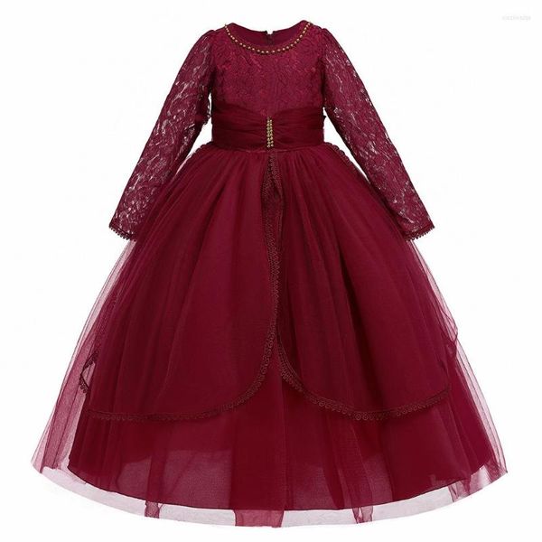 Mädchen Kleider 4-14 Jahre Teenager Lange Ärmel Rot Party Kleid Für Kinder Hochzeit Blume Kinder Kleidung Prinzessin Pageant vestidos