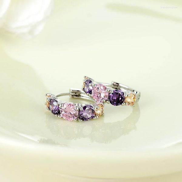 Серьги обруча Dodo Романтический фиолетовый розовый австрийский кристалл для женщин серебряный/золотой цвет мода Cz Stone Jewelry Brincos Femme E135