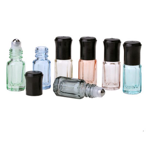 Bottiglia di profumo 50 pz / lotto 3 ml Mini bottiglie vuote in vetro roll on per oli essenziali Contenitori deodoranti per bottiglie di profumo riutilizzabili con coperchio nero 230323