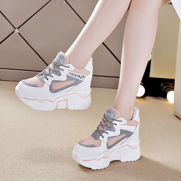 Scarpe eleganti Sneaker bianca con tacco alto e zeppa Bambina con plateau rosa Scarpe da ginnastica da tennis Donna con suola spessa 230322