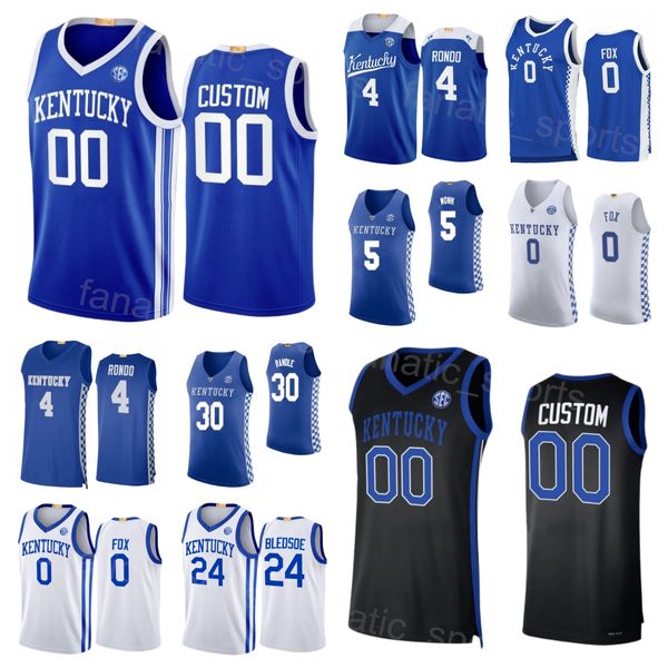 Basketball Kentucky Wildcats College 5 Malik Monk Jersey 0 DeAaron Fox 30 Julius Randle 24 Eric Bledsoe 4 Rajon Rondo University Stickerei NCAA Custom Name Number