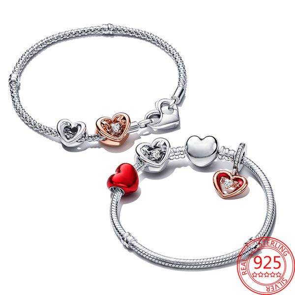 Pandora in argento sterling 925 con affascinanti regali di San Valentino del 2023, amore per sempre, serrature sospese, ciondolo a forma di cuore adatto per il braccialetto classico fai da te originale
