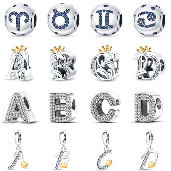 Yeni Popüler % 100 % 925 STERLING Gümüş Çok Şekliye İngilizce Mektuplar A-Z Charm Boncukları Pandora Orijinal Bilezik Kolye Kadın Takıları