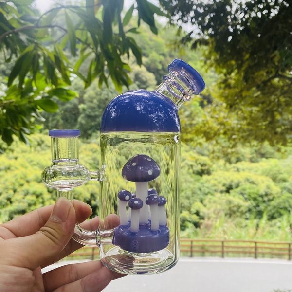 7 polegadas de vidro único dab rig bong feminino bonito cogumelo perc novo tubo de água de vidro roxo rosa verde fumar cachimbo com quartzo banger