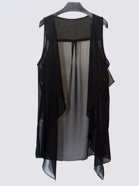 Gilet da donna Gilet in chiffon Donna Vacanza Strada Solido Nero Dolce Sottile Estate Tutto-fiammifero Fata Capispalla Sexy Lungo Drappeggiato Punto Aperto Vintage 230322