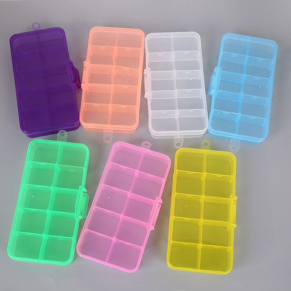 10 griglie 7 colori Scegli perline gioielli regolabili Pillole Suggerimenti per nail art Scatola portaoggetti Custodia rigida per gioielli in plastica trasparente