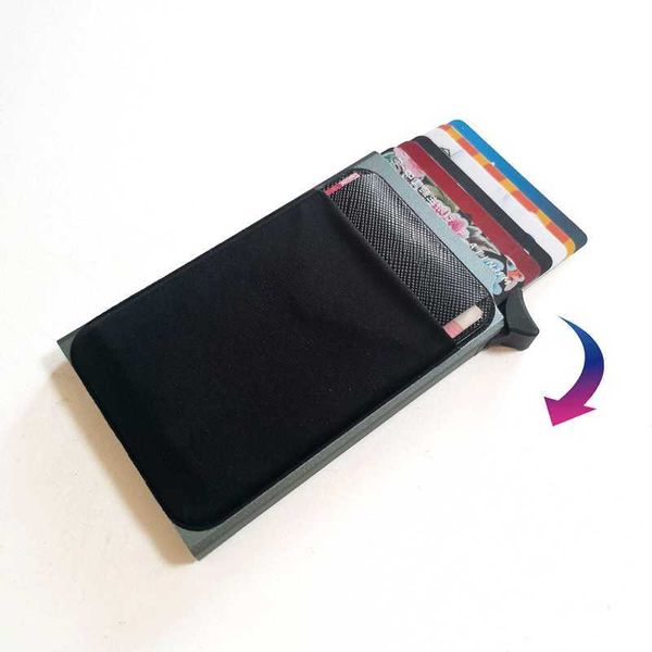 Carteiras Novo Creative Mini Metal Metal Smart Automatic Wallet for Man Women Aluminium Case RFID Pop-up Bank Card Titular com Bolsa Z0323