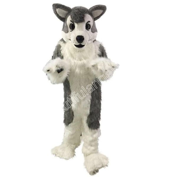 Costume della mascotte del cane Husky del lupo grigio di Natale Costume del vestito del personaggio dei cartoni animati Halloween Taglia per adulti Festa di compleanno Vestito all'aperto Beneficenza