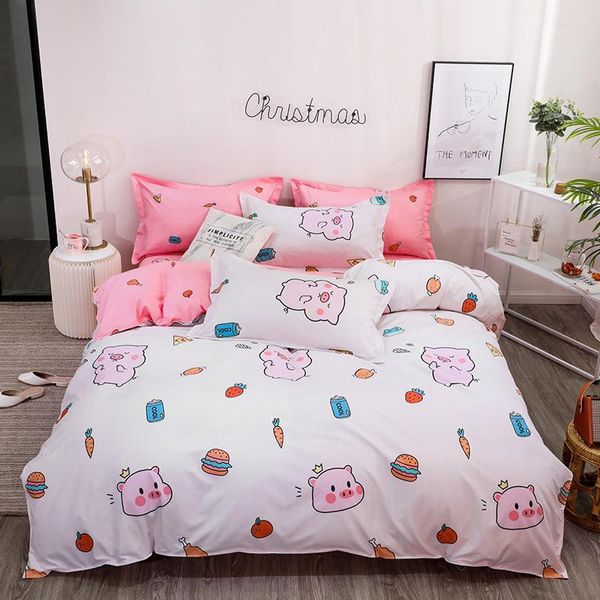 Yatak takımları karikatür sevimli domuz yatak ketenleri pembe basit güzel anime nevres kapak yorgan yastık kılıfı sayfası çocuklar için 3/4pcs
