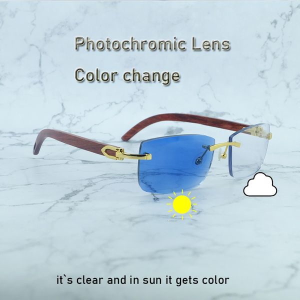 Photochrome Gläser, Luxus-Designer-Carter-Büffelhorn, zweifarbige Gläser, 4-Jahreszeiten-Holz, Luxus-Designer-Sonnenbrille, Herrenbrille, Farbwechsel-Sonnenbrille